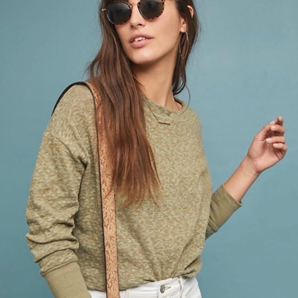 NWOT Anthropologie Marled Olive Green Pullover Sweatshirt